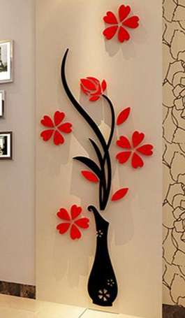 The vase flower acrylic home decor wall stickers