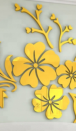 Modern Gold Flower Shape 3D wall sticker home decor acrylic mirror wall decor sofa wall d?cor