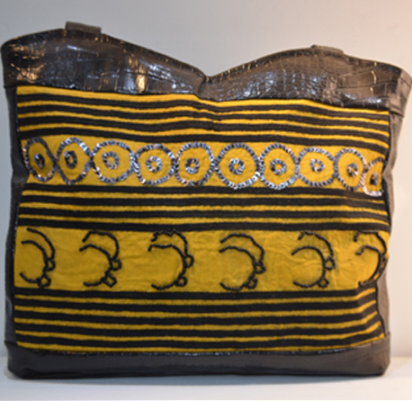 BROWN LEATHER BAG WITH MEHERGARH MOTIF