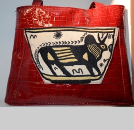 RED LEATHER BAG WITH MEHERGARH