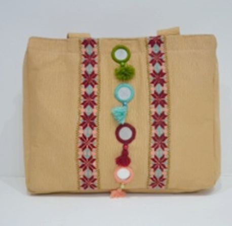 LIGHT LEATHER BAG WITH BALUCHI EMBROIDERY AND MIRROR WORK