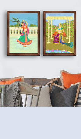 Lady on swing in Indian art style 01