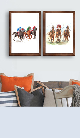 Horse racing watercolor painting illustration isolated on white background