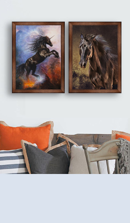 Beautiful painting of a black unicorn dancing in space
