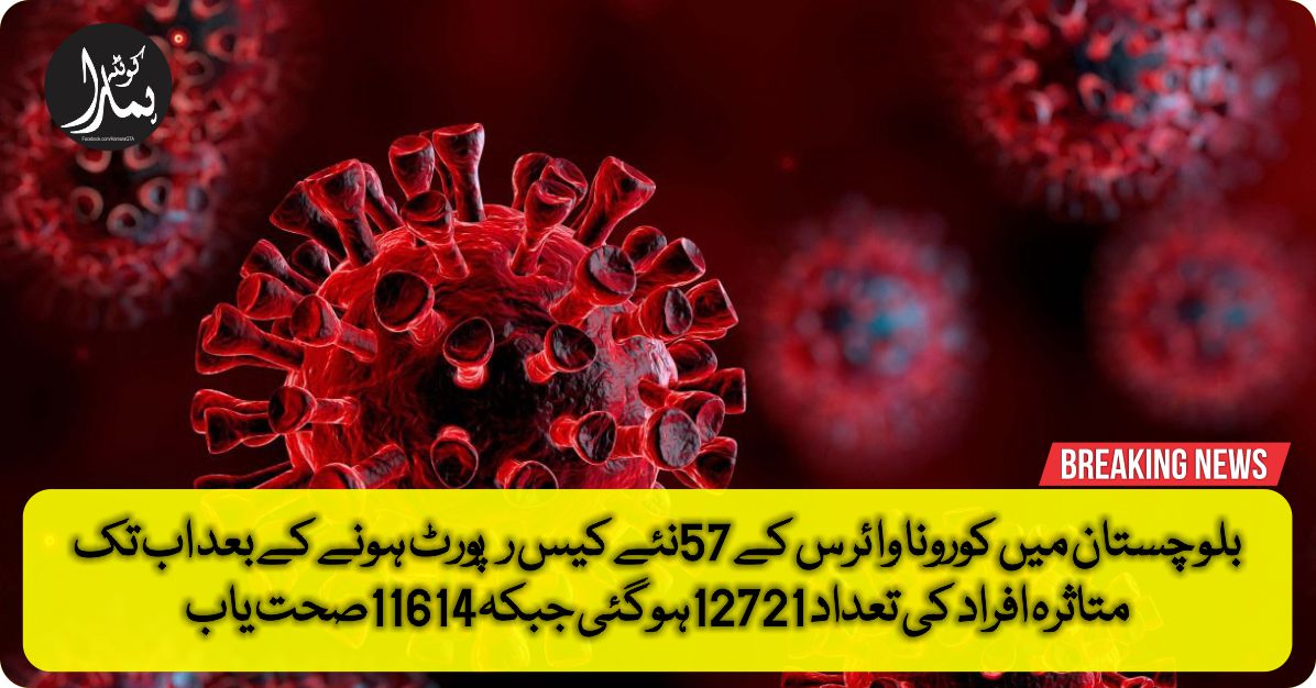 بلو چستان میں کورونا وا ئر س Ú©Û’ 57نئے کیس رپورٹ Ûونے Ú©Û’ بعد اب تک Ù…ØªØ§Ø«Ø±Û Ø§ÙØ±Ø§Ø¯ Ú©ÛŒ تعداد 12721Ûوگئی جبکÛ11614ØµØØª یاب